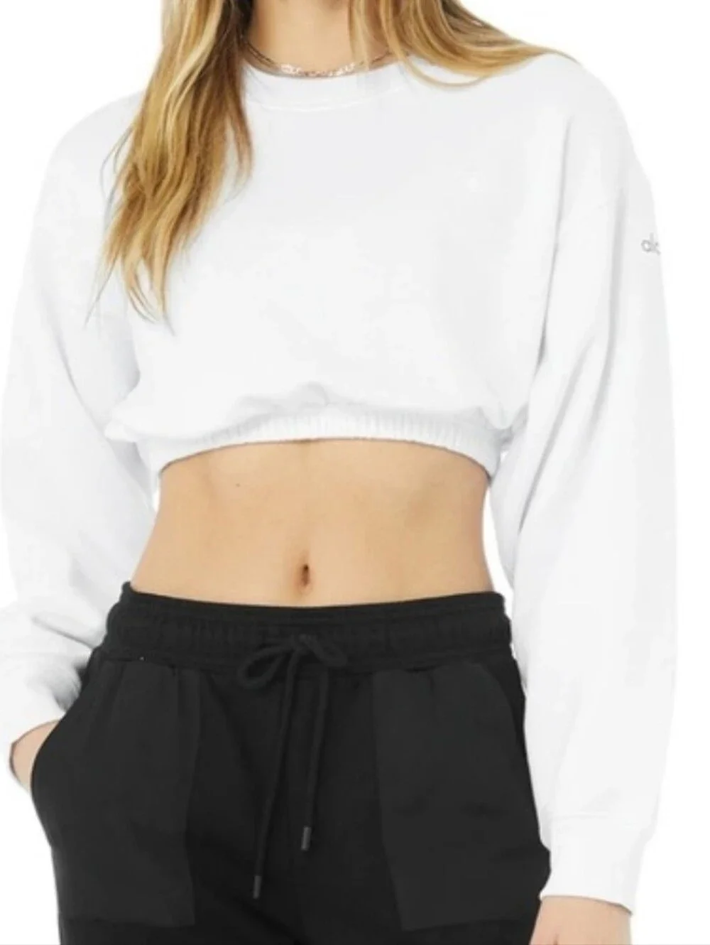 ALO YOGA Devotion Crewneck Pullover Sweatshirt In White Cozy Cropped Size Small